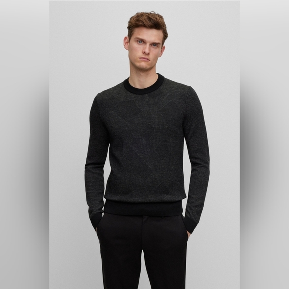 Virgin-wool sweater with two-tone monogram jacquard Size XL New Nwot